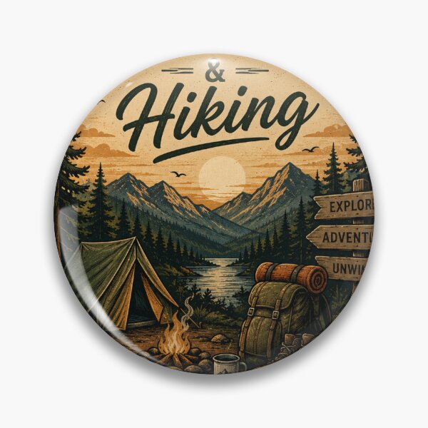 Item preview, Camping and Hiking Adventure Badge Nature Design designed and sold by Vivaro.