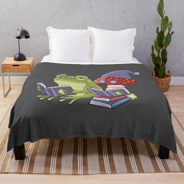 Item preview, Frog reading book with mushroom cottagecore illustration designed and sold by LeshanArt.
