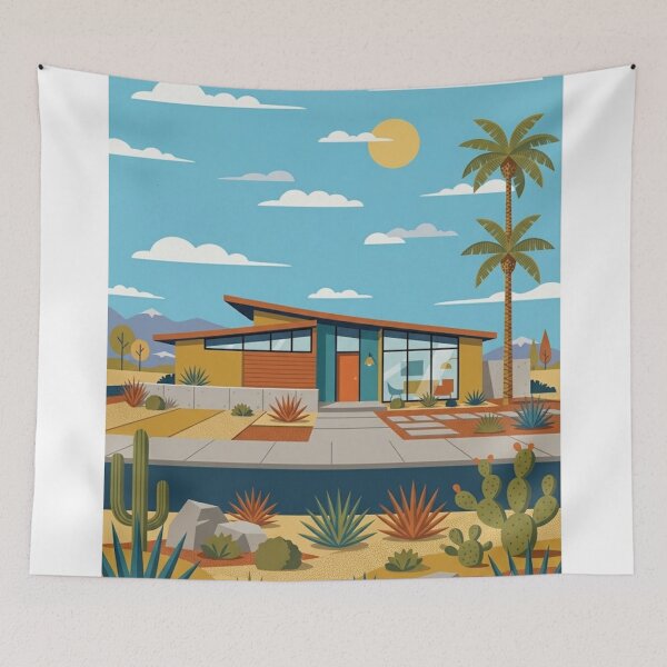 Item preview, Mid Century Modern Retro House with Palm Tree | Atomic Age Design designed and sold by Mediagraphic.