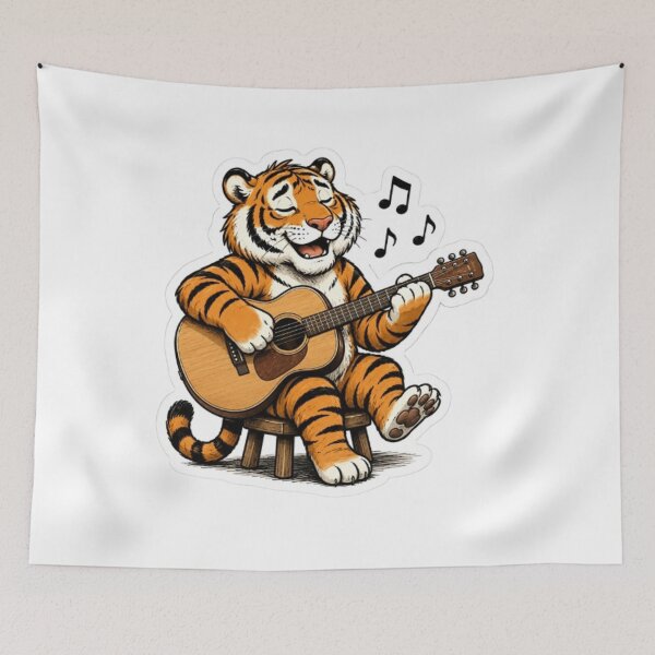 Item preview, Happy Tiger Playing Acoustic Guitar designed and sold by Snurly.