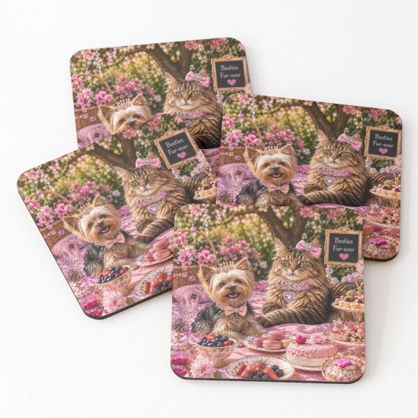 Item preview, Besties Fur-ever Cat Dog Tea Party Design designed and sold by Extremeallie.