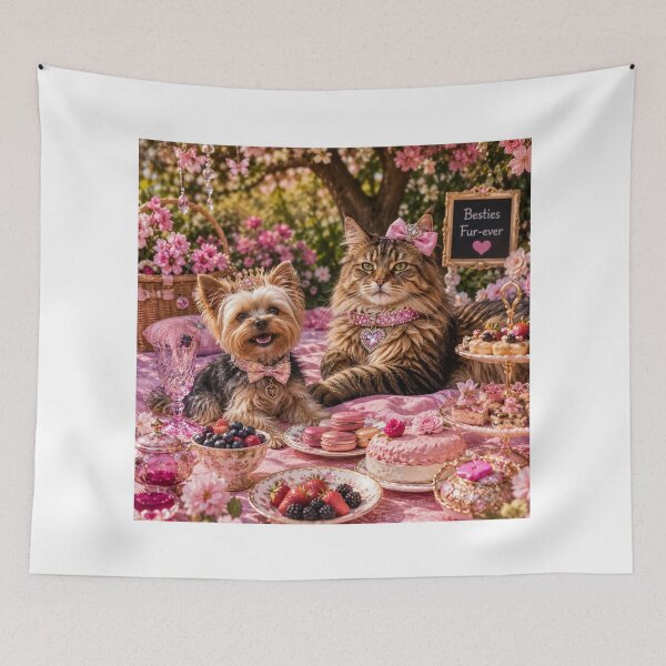 Item preview, Besties Fur-ever Cat Dog Tea Party Design designed and sold by Extremeallie.