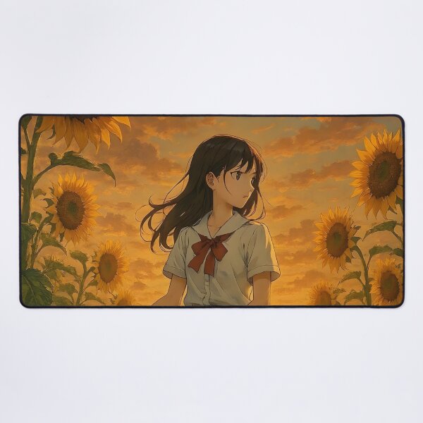 Item preview, Vintage Sunflower Field Anime Girl Print designed and sold by Dhenin Studio.