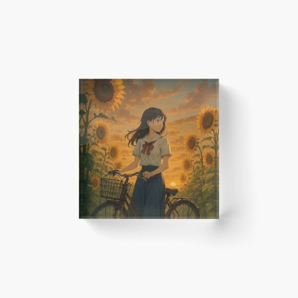 Item preview, Vintage Sunflower Field Anime Girl Print designed and sold by Dhenin Studio.