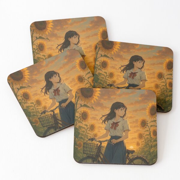 Item preview, Vintage Sunflower Field Anime Girl Print designed and sold by Dhenin Studio.