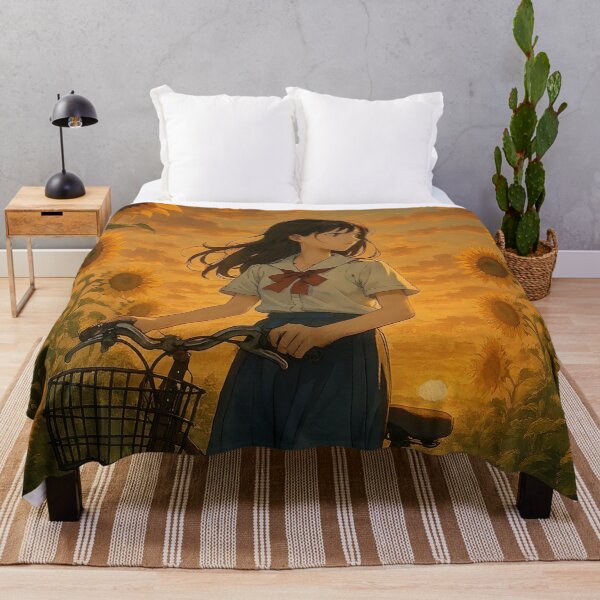Item preview, Vintage Sunflower Field Anime Girl Print designed and sold by Dhenin Studio.