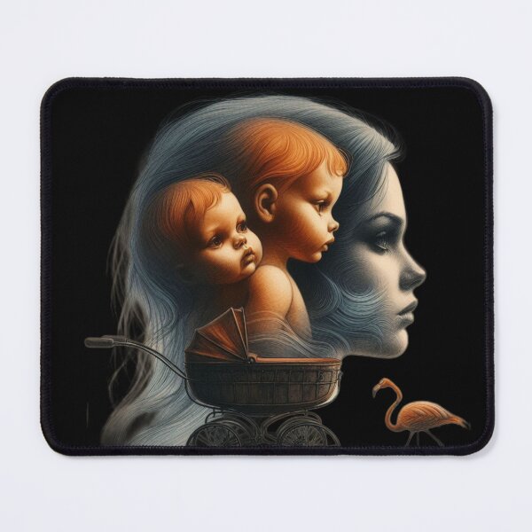 Item preview, Vintage Twin Babies and Flamingo Motherhood Surreal Art designed and sold by LujziWorld.