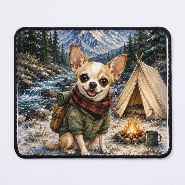 Item preview, Whimsical Chihuahua Rescue Dog Cute Pet Camping Adventure Illustration Art designed and sold by RescueHeart10.