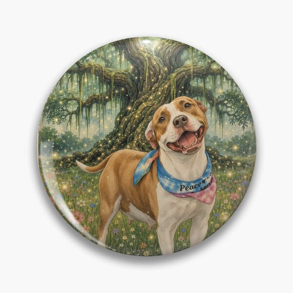 Item preview, Happy Rescued Pit Bull Dog Art under Oak Tree designed and sold by RescueHeart10.