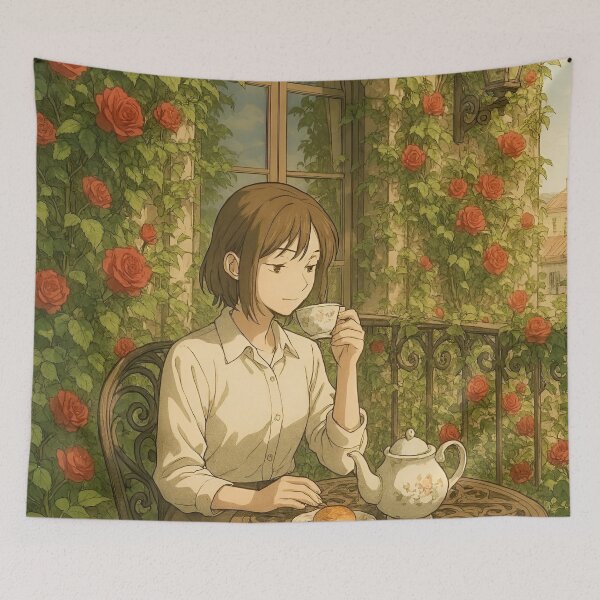Item preview, Cozy Ivy Balcony Anime Aesthetic Poster designed and sold by Dhenin Studio.