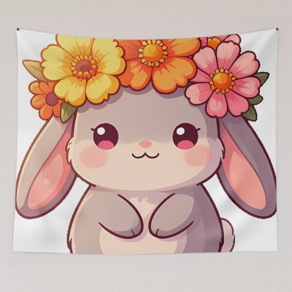 Item preview, Bunny with Sunset Flower Crown designed and sold by pumsquare.
