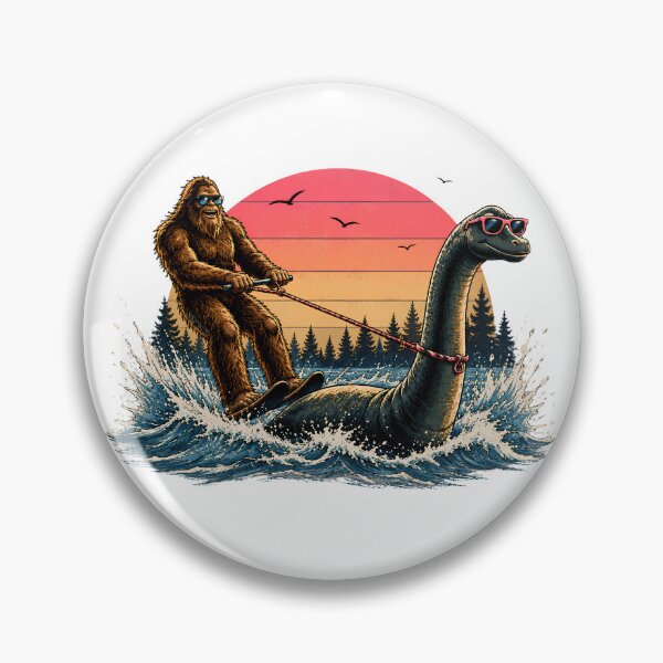 Item preview, Bigfoot Loch Ness Monster Waterskiing Vintage Cryptid Duo Sasquatch Nessie Humor designed and sold by VGAfanatic.
