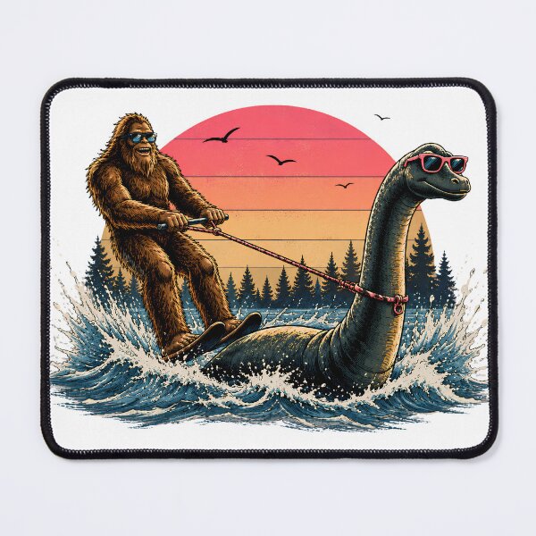 Item preview, Bigfoot Loch Ness Monster Waterskiing Vintage Cryptid Duo Sasquatch Nessie Humor designed and sold by VGAfanatic.