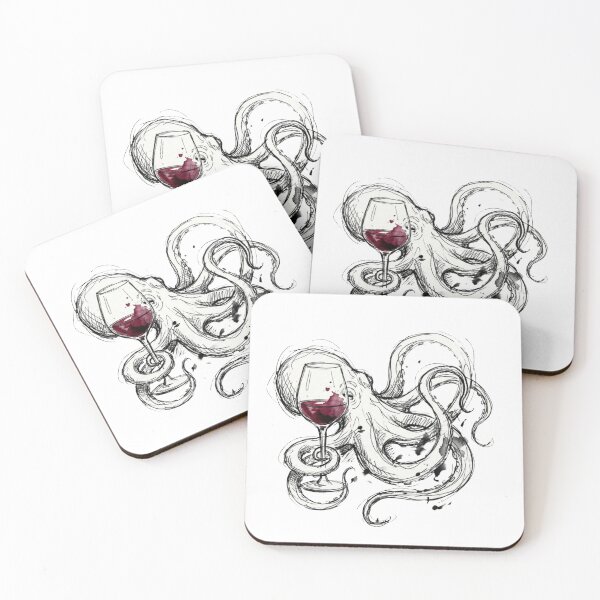 Item preview, Octopus with Wine – Funny Minimalist Cocktail Line Art designed and sold by Evv_u.