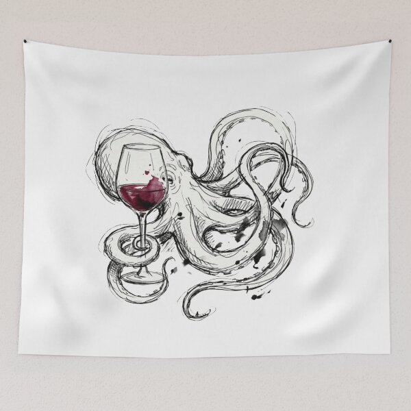 Item preview, Octopus with Wine – Funny Minimalist Cocktail Line Art designed and sold by Evv_u.
