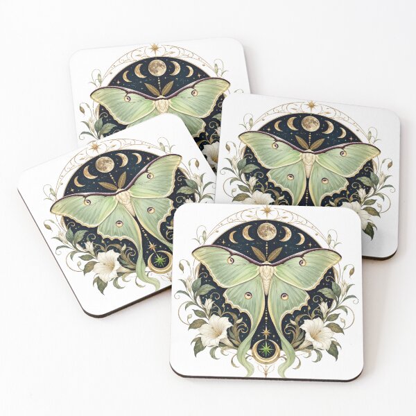 Item preview, Celestial Luna Moth with Moon Phases and Lilies designed and sold by SneonStudioCo.