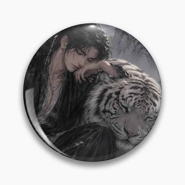 Item preview, Sleeping Warrior and White Tiger Art | Oriental Fantasy Wall Decor | Moonlit Wuxia Illustration | Guardian White Tiger | Asian Fine Art | Peaceful Night Scene designed and sold by ManJiangHong.