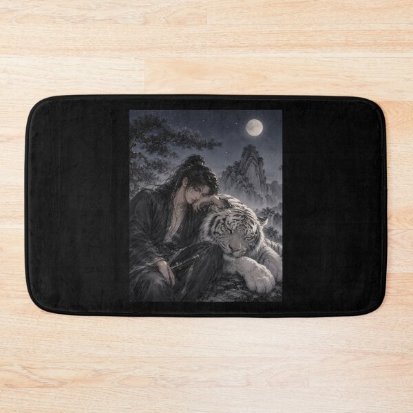 Item preview, Sleeping Warrior and White Tiger Art | Oriental Fantasy Wall Decor | Moonlit Wuxia Illustration | Guardian White Tiger | Asian Fine Art | Peaceful Night Scene designed and sold by ManJiangHong.