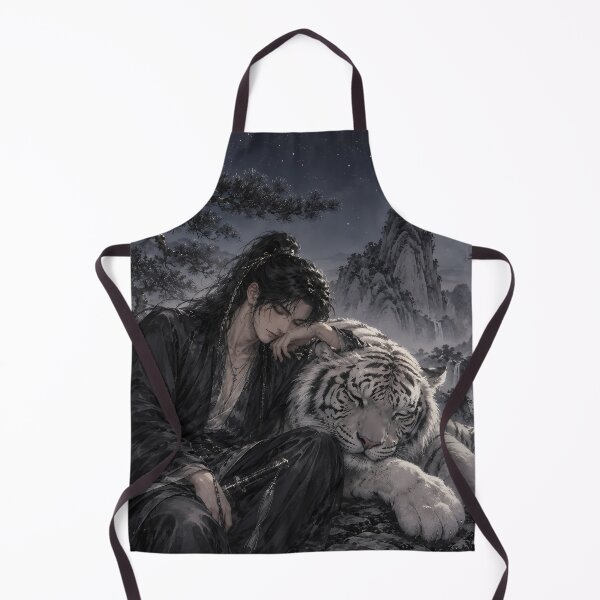 Item preview, Sleeping Warrior and White Tiger Art | Oriental Fantasy Wall Decor | Moonlit Wuxia Illustration | Guardian White Tiger | Asian Fine Art | Peaceful Night Scene designed and sold by ManJiangHong.