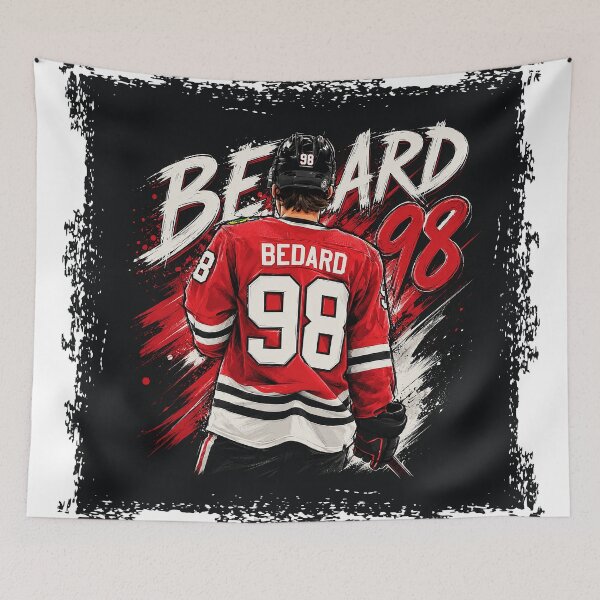 Item preview, Connor Bedard Chicago Blackhawks Digital Sketch on Black Background designed and sold by B3 Graphics.