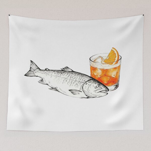Item preview, Salmon with Aperol Spritz – Funny Minimalist Cocktail Line Art designed and sold by Evv_u.