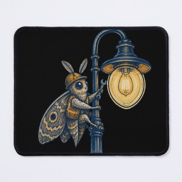 Item preview, Moth Lamp Technician in Hard Hat with Wrench on Vintage Streetlamp Folk Tattoo Flash Style Art designed and sold by OnPointOutfits.