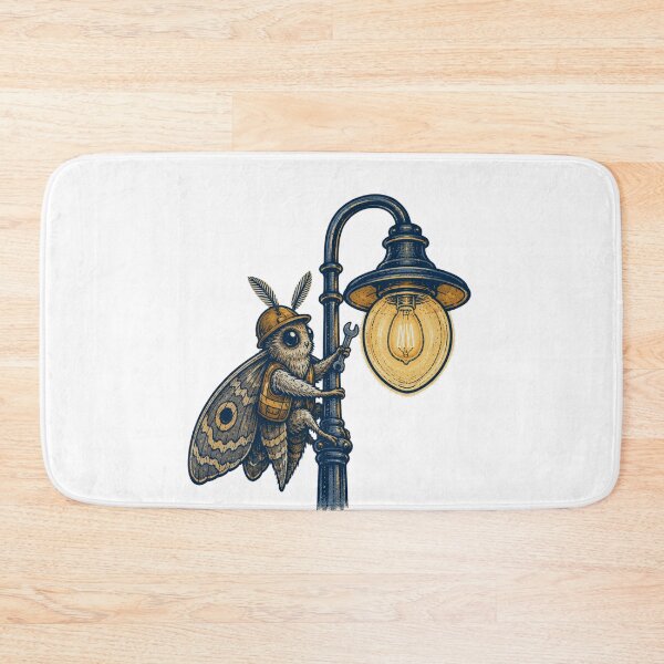 Item preview, Moth Lamp Technician in Hard Hat with Wrench on Vintage Streetlamp Folk Tattoo Flash Style Art designed and sold by OnPointOutfits.