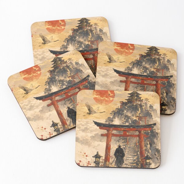 Item preview, Temple Above the Clouds – Samurai Mountain Temple Japanese Wall Art designed and sold by bauschberts.