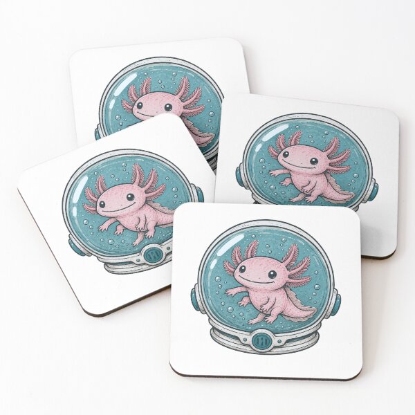 Item preview, Happy Pink Axolotl Floating in Water Filled Astronaut Helmet Retro Toy Packaging Style Space Art designed and sold by OnPointOutfits.