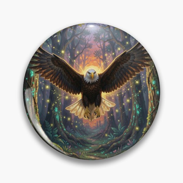 Aperçu de l'œuvre Aigle majestueux planant dans une forêt bioluminescente au crépuscule (peinture à l'huile) créée et vendue par TaBogroupsRed.