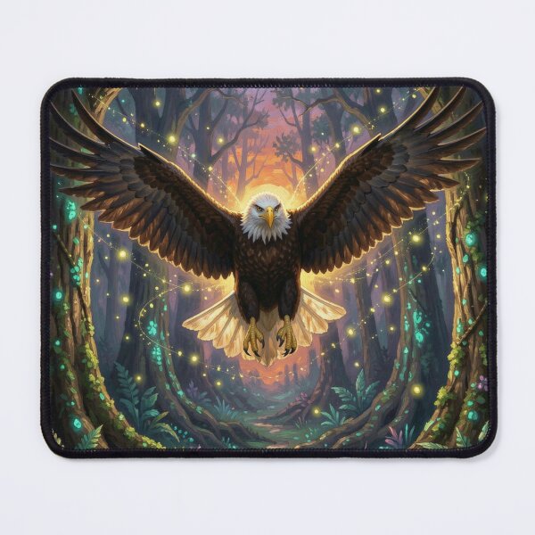 Item preview, Majestic Eagle Soaring Through Glowing Bioluminescent Forest Twilight Oil Painting designed and sold by TaBogroupsRed.