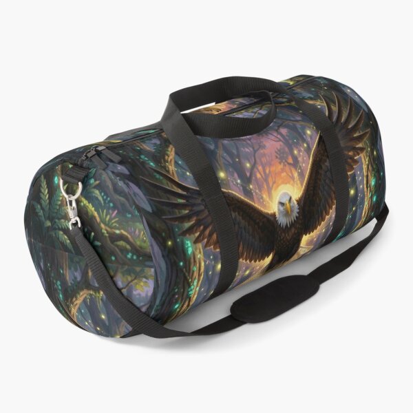 Item preview, Majestic Eagle Soaring Through Glowing Bioluminescent Forest Twilight Oil Painting designed and sold by TaBogroupsRed.