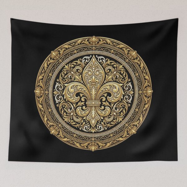 Item preview, Fleur De Lys Victorian Baroque Ornate Black Gold Elaborate Heraldic Emblem designed and sold by ProjectNoah.