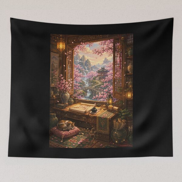 Item preview, Cherry Blossom Study by the Mountain Pavilion  designed and sold by Sketchlegacy.