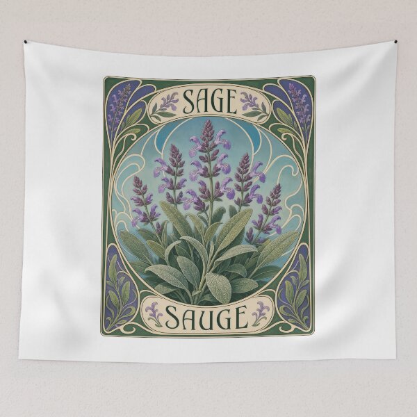 Item preview, Art Nouveau Sage Herb Botanical Plant Illustration designed and sold by AntiqueImages.