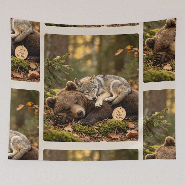Item preview, Sweet Wild Dreams Sleeping Bear Wolf Forest Animals designed and sold by BagFactoryUK.