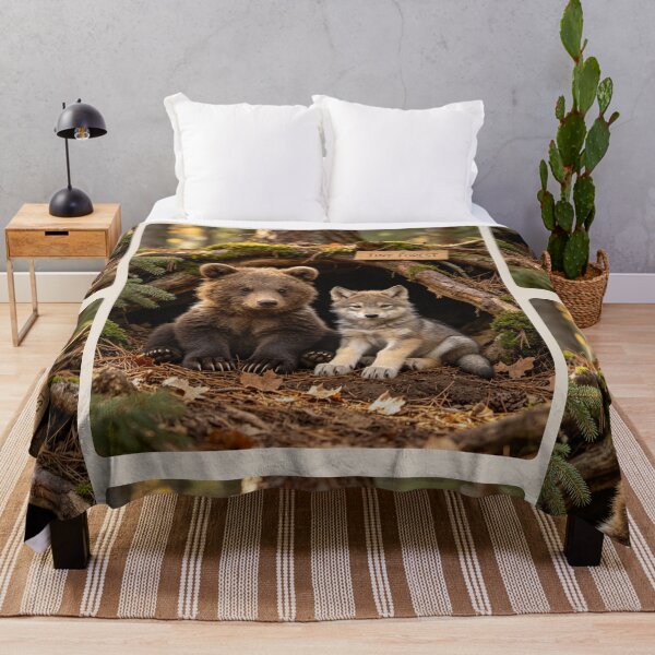 Item preview, Cute Bear Cub Wolf Pup Tiny Forest Friends Den designed and sold by BagFactoryUK.