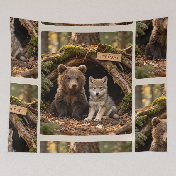 Item preview, Cute Bear Cub Wolf Pup Tiny Forest Friends Den designed and sold by BagFactoryUK.