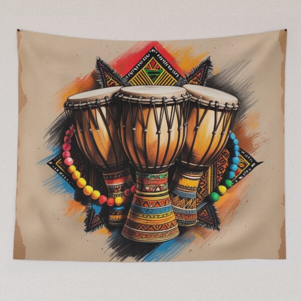 Item preview, Vibrant African Drums with Beaded Accents designed and sold by 'VARI'.