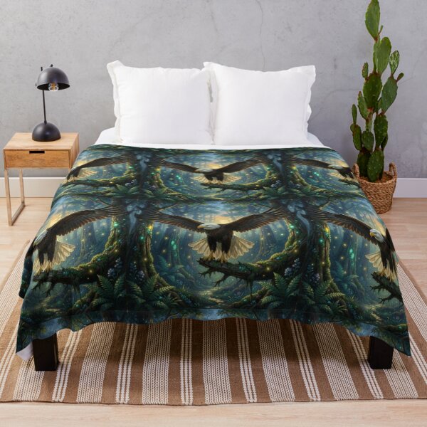 Item preview, Majestic Eagle Wings Surrounded by Dancing Fireflies Detailed Nature Print designed and sold by TaBogroupsRed.