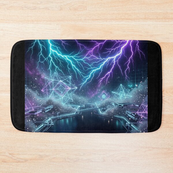 Item preview, Neon Lightning Cyber Storm Fantasy Art | Electric Blue & Purple Sci-Fi Illustration designed and sold by DervoTeck2767.