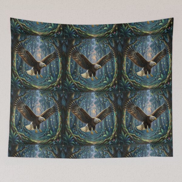 Item preview, John James Audubon Inspired Majestic Eagle Flight in Glowing Forest Canvas designed and sold by TaBogroupsRed.