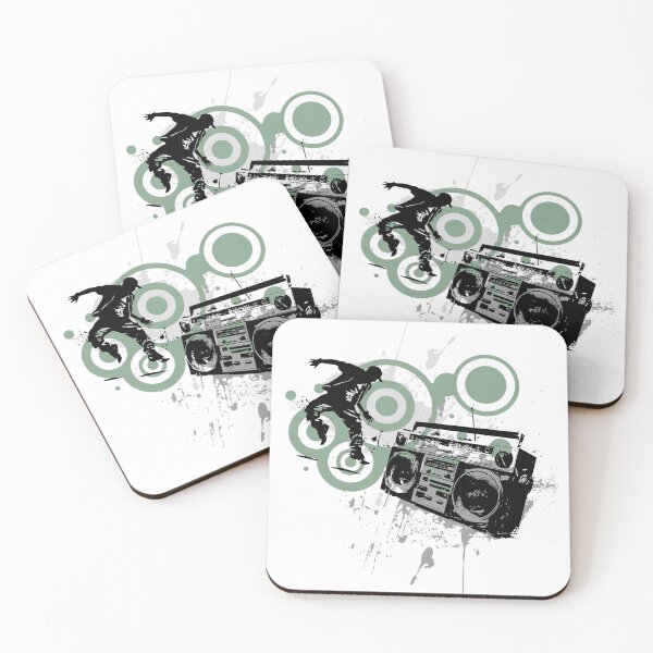 Item preview, Grunge Frutiger Metro graffiti - Vintage radio Boombox - Black stencils and green circles designed and sold by Pics'Elle Creations.