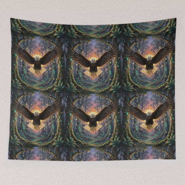 Item preview, Ethereal Twilight Soaring Forest Eagle Rich Textured Oil Painting Clipart designed and sold by TaBogroupsRed.