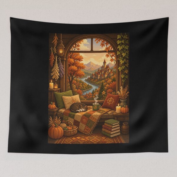 Item preview, Autumn Window Nook by the River Castle  designed and sold by Sketchlegacy.