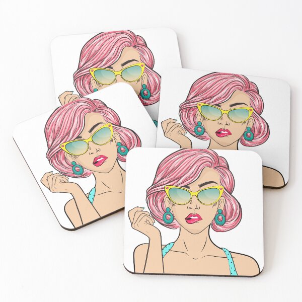 Item preview, Retro Pop Art Fashion Girl with Pink Hair & Cat Eye Sunglasses designed and sold by sunnivamla.