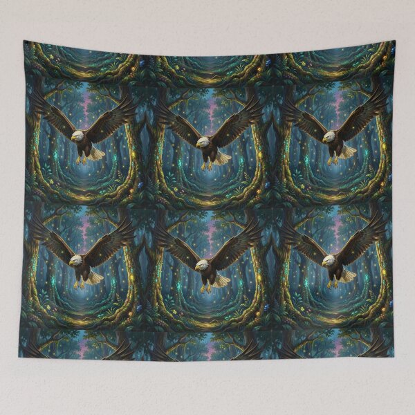Item preview, Mystical Glowing Trees and Powerful Soaring Eagle Fine Art Backdrop designed and sold by TaBogroupsRed.