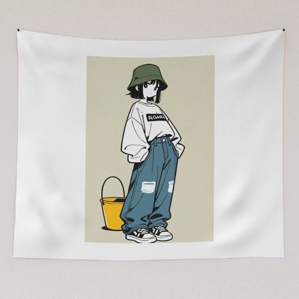 Item preview, Fashion - Man in Black Top Bucket Hat Baggy Jeans Streetwear Anime Variant 3 designed and sold by AnimeShin.