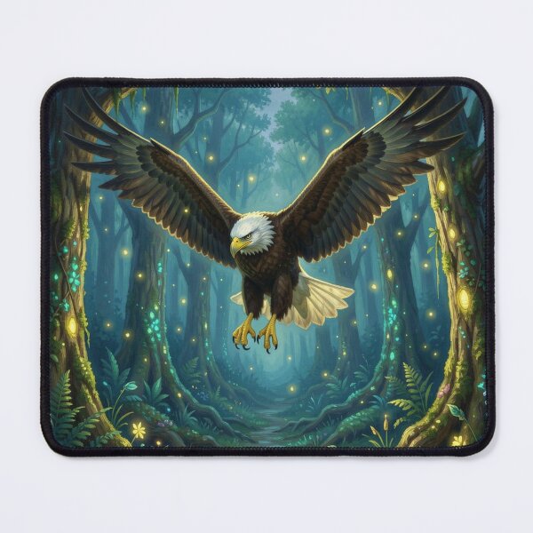Item preview, Vintage Romanticism Nature Study Eagle Soaring in Luminous Magic Woods designed and sold by TaBogroupsRed.