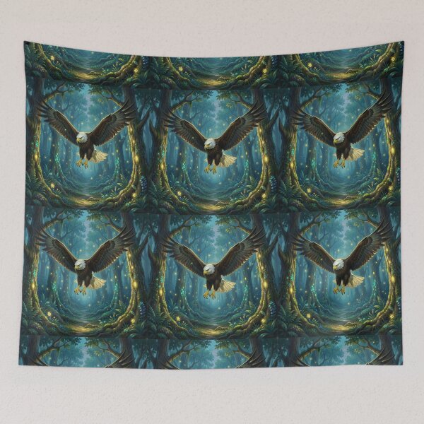 Item preview, Vintage Romanticism Nature Study Eagle Soaring in Luminous Magic Woods designed and sold by TaBogroupsRed.